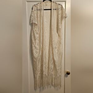 Mudd Cream Lace Shrug with Fringe